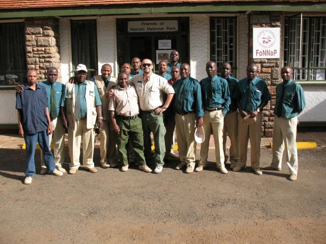 The Nairobi NP Warden and the guides team during wildlife training with AIEA